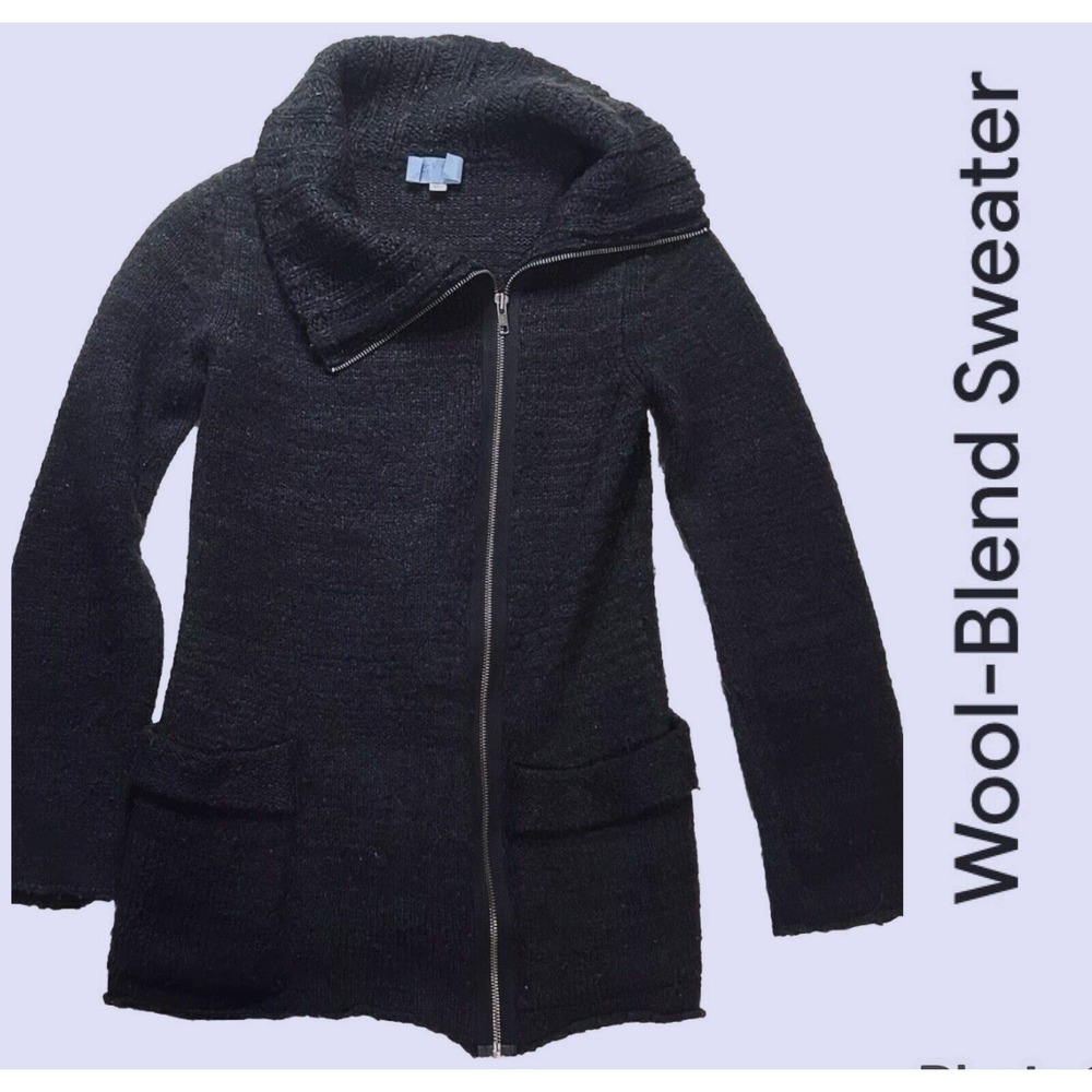 Hinge Women's XS Gray/Black Full Zip Wool Blend Jacket Sweater - Warm Cozy Long